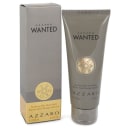 Produto de beleza da marca Azzaro, com embalagem em caixa e frasco cinza, contendo bálsamo pós-barba com rótulo "Wanted" em letras pretas e douradas.