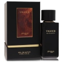Frasco de perfume Vigour da marca Zimgya, com embalagem preta e dourada. O rótulo exibe o nome do produto "Vigour" em letras douradas. O frasco possui formato retangular e tampa preta.
