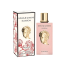Frasco de perfume da linha Kings & Queens da marca Amaran Parfums, com embalagem rosa e dourada contendo o nome "Blossom" e uma imagem de uma escultura feminina.
