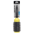 Escova de volume verde e preta da marca Vertix, com cabo plástico e cerdas metálicas, embalada em cartão preto com informações sobre o produto.