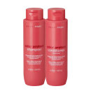 Dois frascos de 250ml da linha Color Protect da Braé, contendo shampoo e condicionador para cabelos coloridos. Os frascos possuem design cilíndrico e tampa rosqueável na cor rosa, com o nome da linha impressa.