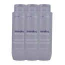 Três frascos de shampoo Braé Stages Blonding, com neutralização de reflexos amarelados e pigmentos violetas, embalagem de 250ml cada, em tons de cinza.