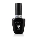 Top coat. O frasco é preto e possui um rótulo com o nome "Cuccio Veneer" e o número "5". O texto "Top Finition" também está presente no rótulo. O design é simples e elegante, com uma aparência sofisticada.