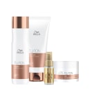 Há um shampoo e um condicionador da linha Fusion. Também está presente um óleo de brilho luminoso da linha Oil Reflections, em um frasco transparente com tampa dourada. Por fim, há uma máscara de tratamento da linha Fusion.