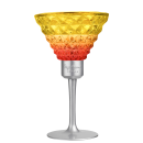 A imagem mostra o frasco do Perfume Cocktail Edition For Her Pepe Jeans, em formato de taça de coquetel. Apresenta um degradê de cores que vai do amarelo intenso na parte superior até o vermelho vivo na parte inferior.