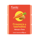 Caixa laranja com logotipo Kanitz contendo 3 sabonetes de 120g cada, com imagem de cenoura e amendoim, indicando hidratação e maciez.