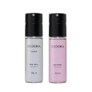 Dois frascos de desodorante corporal Eudora, um na cor cinza (Club 6) e outro na cor rosa (sem nome), ambos com 100 ml e embalagem preta com rótulos da marca.