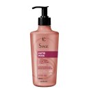 Frasco tipo pump do Shampoo da linha Nutri Rosé, com bomba dosadora preta e rótulo rosa com detalhes em vermelho, contendo informações sobre os benefícios do produto.