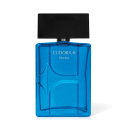 Frasco de perfume Eudora H Marine, com design moderno e predominância da cor azul, exibindo o nome da marca em destaque na embalagem.
