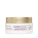 O produto apresentado é um creme de contorno facial da linha Neo Dermo da marca Eudora. A embalagem é um pote branco com uma tampa dourada
.