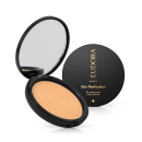 Pó compacto ultra matte da marca Eudora Make, com embalagem preta redonda e texto dourado "Skin Perfection" na tampa. 
