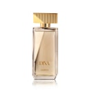 Frasco do Desodorante Colônia Diva da marca Eudora, com design elegante e sofisticado. Embalagem de vidro transparente com tampa dourada e detalhes verticais. 