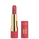 Batom rosa com embalagem dourada e detalhes florais, da marca Eudora Niina Secrets, apresentado em formato de barra com caixa rosa.