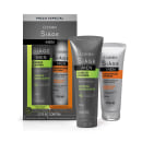 Kit de produtos para cabelo e barba da marca Siàge, contendo shampoo especialista de limpeza energizante e condicionador especialista de hidratação intensa, com embalagens predominantemente cinza e verde.