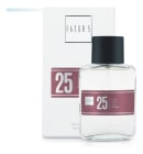 Frasco de perfume da linha Fator 5, com embalagem branca e rótulo vermelho contendo o número 25. O produto possui design minimalista e elegante, com tampa preta.
