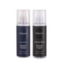 Dois frascos de desodorante corporal da marca Barbour's Beauty, um na cor azul marinho com o nome "Ocean Homme" e outro na cor preta com o nome "Seduction Homme", ambos com 200 mL de capacidade.