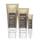 Kit com shampoo, condicionador e máscara Bioplastia (in), da marca Lowell.