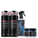 A imagem mostra produtos para cabelos da marca Truss. Os produtos incluem:

- Shampoo Perfect
- Condicionador Perfect
- Reconstrutor Capilar "Uso Obrigatório"
- Máscara Capilar Perfect Mask.