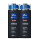 A imagem mostra dois frascos de shampoo da marca Truss, da linha frizz.zero. Esses shampoos são destinados para cabelos indisciplinados ou volumosos.