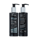 A imagem mostra dois produtos para cabelos da marca Truss. À esquerda, temos o "Hair Protectorl" que é um protetor diário. À direita, temos o "Night Spa", um sérum que promete hidratação profunda, brilho e proteção para os fios.