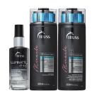 A imagem mostra uma linha de produtos da marca Truss. São eles:
1. Shampoo Miracle
2. Condicionador Miracle
3. Óleo Capilar Illuminatte Oil