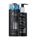 A imagem mostra dois produtos para cabelos da marca Truss. O primeiro é um shampoo chamado "Miracle.

O segundo item é um produto para dar volume e aumentar a espessura dos cabelos chamado "Body & Volume".