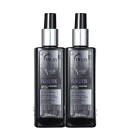 A imagem mostra dois frascos idênticos e lado a lado do ativador de cachos Truss chamado "Fluid Fix". As embalagens são da cor preta com rótulo prateado e cada uma tem capacidade de 250ml.