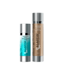 2 produtos em embalagem cilíndrica prateada. A-Luminate com rótulo marrom, HA Immerse com rótulo azul claro.