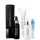 Kit com shampoo, máscara e sérum Penetraitt, além de leave-in No.Breaker e protetor térmico Trilliant, todos da marca Sebastian Professional