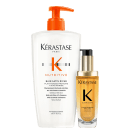 Kit com shampoo Nutritive e óleo capilar Elixir Ultime, da marca Kerastase.