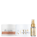 Kit Wella Professionals Oil Reflections Fusion Trio, com uma máscara Oil Reflections, uma máscara Fusion e um óleo Oil Reflections