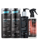 Kit com shampoo, condicionador Infusion, sérum noturno Night SPA e tratamento reconstrutor Uso Obrigatório Miracle Summer, da marca TRUSS.