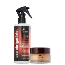 A imagem mostra dois produtos de cuidados com os cabelos e pele. Um é um spray para o cabelo da marca Truss, o frasco tem 260ml, oferece proteção contra danos do sol, mar e piscina. O outro é um bálsamo labial ultra nutritivo e reparador da marca Nuxe.