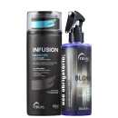 A imagem mostra o frasco do shampoo Infusion de Truss e ao lado o frasco do uso obrigatório blond.