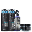 A imagem mostra uma linha de produtos para cabelos da marca TRUSS, com produtos Miracle e Uso Obrigatório Blond.