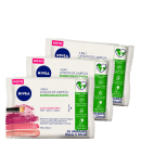 Kit NIVEA com 3 unidades dos Lenços de Limpeza Facial  Ação Hidratante 3 em 1, com 25 folhas cada
