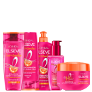 Kit com shampoo, condicionador, creme de pentear, máscara e sérum Liso dos Sonhos, da marca Elseve.