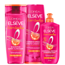 Kit com shampoo, condicionador e creme de pentear Liso dos Sonhos, da marca Elseve.