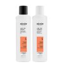 Kit com shampoo e condicionador Volume Thinning Sistema 4, da marca Nioxin.