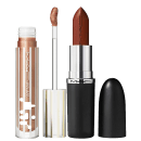 Kit M·A·C MACximal Satin Espresso Yourself + Lipglass Air Shade Extension So Golden, 2 produtos.