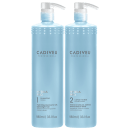 Shampoo e Condicionador Cadiveu Professional da linha Hydra Pro, ambos com 980ml. Os frascos possuem cor azul claro, com a marca Cadiveu Professional destacada em letras pretas