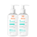 Dois frascos de sabonete dermatológico Darrow Suavie, de 140ml cada, para pele sensível, com bombas dosadoras brancas.