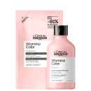 Embalagens de shampoo e máscara da linha Vitamino Color da L'Oréal Professionnel.