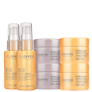 Conjunto de produtos Cadiveu Professional, incluindo dois frascos de Nutri Glow Miracle Booster, dois potes de Repair Solv Repairing Mask e dois potes de Nutri Glow Nourishing Mask, em embalagens de 30ml cada