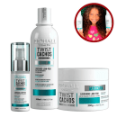 Kit com máscara, leave-in e spray ativador de cachos da marca Prohall Cosmetic.