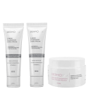 A imagem mostra três produtos da marca Dermosex. Dois deles são cremes clareadores para virilha. O terceiro produto é um esfoliante hidratante para a região pélvica