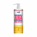 Frasco branco com bomba doseadora contendo condicionador hidro-nutritivo da marca Widi Care para ondas, cachos e crespos. Rótulo em vermelho, azul e amarelo destaca o nome "Condicionando a Juba" e informações sobre os benefícios do produto.