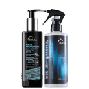 A imagem mostra um kit com 2 produtos. Um frasco pump de leave-in e um frasco spray de uso obrigatório.