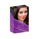 Caixa de tinta para cabelo Essenziale Alphaline, tonalizante em creme. A embalagem é uma caixa retangular de cor roxa escura com detalhes em branco. Há uma imagem de uma modelo com cabelo loiro escuro.