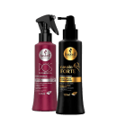 A imagem mostra um fluido de tratamento da linha Pós Progressiva e um tônico capilar da linha Cavalo Forte da marca Haskell.